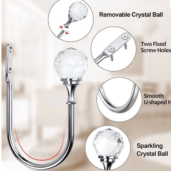 CURTAIN HOLDBACKS WITH CLEAR CRYSTAL BALL - Picture 7 of 9